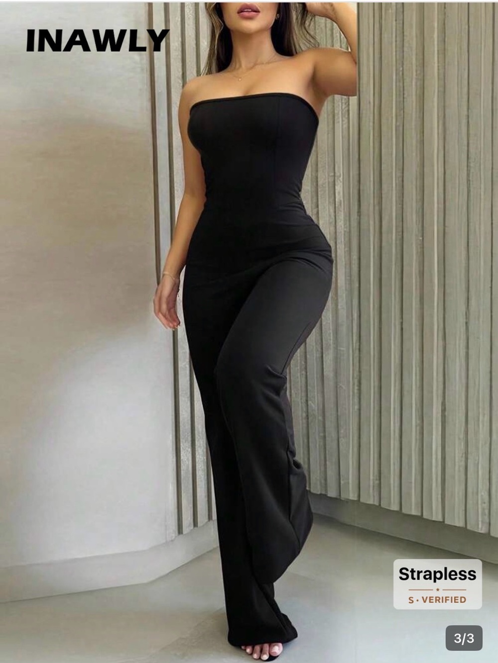 SHEIN Black Strapless Wide-Leg Jumpsuit